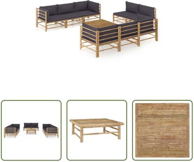 Bamboe Loungehoek - Hoekbank Middenbank Tafel - 65x70x60cm - Donkergrijs