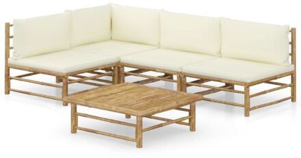 Bamboe Loungehoek - Lounge set - 65x70x60cm - Crèmewit