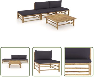 Bamboe Loungehoek - Loungeset - 65x70x60 cm - Donkergrijs kussen