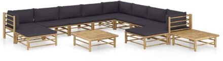 Bamboe loungeset - 3 hoekbank - 5 middenbank - 2 voetenbank - 2 tafel - 65 x 70 x 60 cm - Grijs