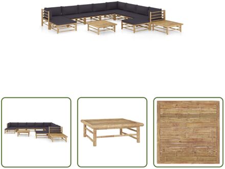 Bamboe loungeset - 3 hoekbank - 5 middenbank - 2 voetenbank - 2 tafel - 65 x 70 x 60 cm - Grijs