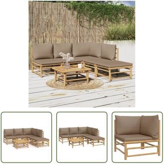 Bamboe Loungeset - 3x Middenbank - 1x Hoekbank - 1x Voetenbank - 1x Tafel - 55x65x30cm - Bruin