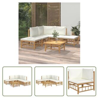 Bamboe Loungeset - Hoekbank - Middenbank - Voetenbank - Tafel - 55x65x30cm - 55x69x65cm - Bruin