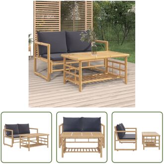 Bamboe Loungeset - Inclusief kussens - Bank 115x65x71 cm - Tafel 90x50x45 cm Grijs