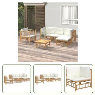 Bamboe Loungeset - Middenbank 55x69x65 cm - Hoekbank 69x69x65 cm - Stoel 63x69x65 cm - Voetenbankje Bruin