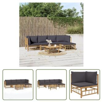 Bamboe Loungeset - Middenbank + Hoekbank + Voetenbank + Tafel + Kussens - 55 x 65 x 30 cm - 69 x 69 x Bruin