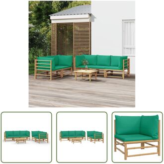 Bamboe Loungeset - Modulair - 55x65x30 cm - Groen Kussen Bruin