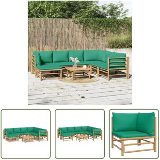 Bamboe Loungeset - Modulair - Groen Kussen - 55x65 cm - 69x69 cm - 55x65 cm - 150x30 cm - 55x65 cm - 7 Bruin