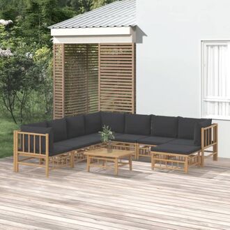 Bamboe Loungeset - Modulair - Inclusief 4x middenbank - 3x hoekbank - 1x voetenbank - 1x tafel - Bruin