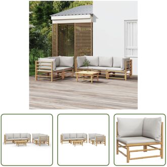 Bamboe Loungeset - Modulair ontwerp - Comfortabel zitten - Inclusief tafel en kussens - Duurzaam Bruin