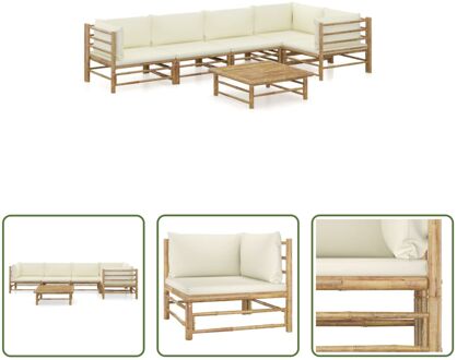 Bamboe Loungeset - Tuinmeubelen - Afmeting- 65 x 70 x 60 cm - Crèmewit kussen - Materiaal- Bamboe