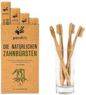 Bamboe Tandenborstel - 4 Stuks - Gezond Tandvlees - Plasticvrij - Mondhygiëne Beige