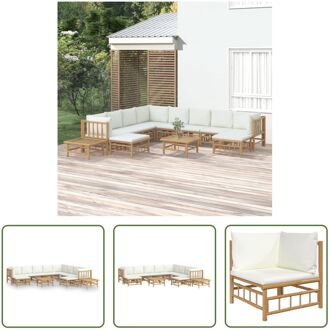 Bamboe Tuinset - Elegant - Loungeset 5xMiddenbank 3xHoekbank 2xVoetenbank 2xTafel - Afmetingen Bruin