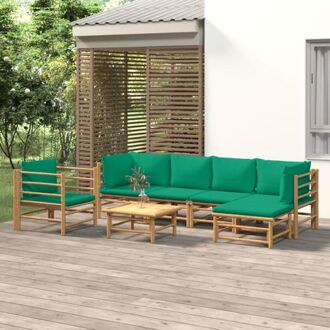 Bamboe Tuinset - Lounge - 7-delig - Groen kussen - 150x65x65 cm Bruin