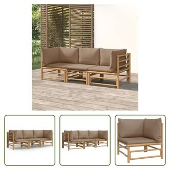 Bamboe Tuinset - Middenbank 55x69x65 cm - Hoekbank 69x69x65 cm - Taupe kussens Bruin