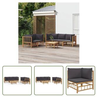 Bamboe Tuinset - Middenbank - Hoekbank - Tafel - Kussens - Donkergrijs - 55x69x65cm Bruin