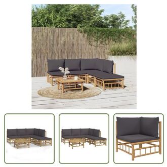 Bamboe Tuinset - Modulair - Stoelen - Tafel - Kussens - Donkergrijs - 150x65x30 cm Bruin