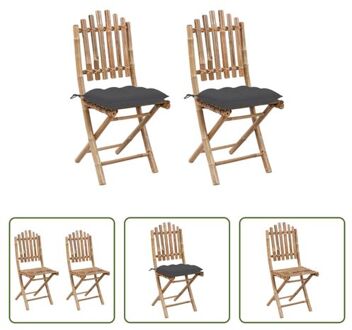 Bamboe Tuinstoelen - Set van 2 - Inklapbaar - Antraciet kussen - 100% polyester - 50 x 42 x 92 cm - Grijs