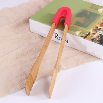 Bamboe Voedsel Tang Salade Taart Snack Clip Grip Broodrooster Tang Siliconen Handvat Brood Tang Gebak Klem Keuken Gereedschap Accessoires