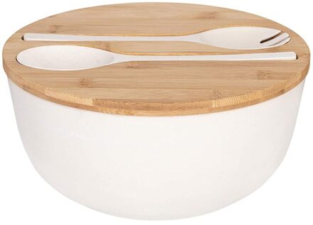 Bamboevezel Kom Vruchten Slakom Rijst Noodle Kom Met Lepel Set Bamboe Snijplank Deksel Kom Servies Restaurant Keuken wit