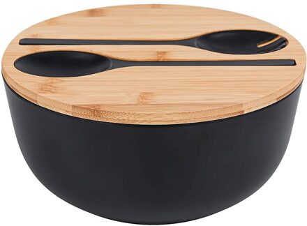 Bamboevezel Kom Vruchten Slakom Rijst Noodle Kom Met Lepel Set Bamboe Snijplank Deksel Kom Servies Restaurant Keuken zwart