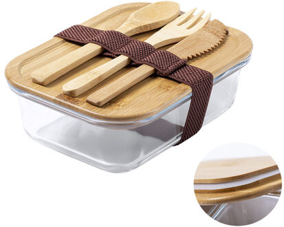 Bamboevezel lunchbox/broodtrommel met bestek 17 x 13 x 7 cm