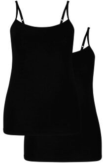 Bamboo Basics 2 stuks Vera Knitted Spaghetti Top * Actie * Zwart,Wit - Small,Medium,Large,X-Large,XX-Large