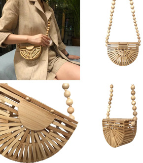 Bamboo Beach Bags for Women 2020 Half Moon Handbag Wooden Messenger Bags Fashion Ladies Shoulder Bag
