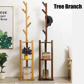 Bamboo Floor Coat Rack Living Room Bedroom Standing Clothes Hanger Storage Rack Holder Shelf 5 Hooks Home Furniture