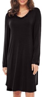 Bamboo Nightdress With Long Sleeve Zwart,Grijs,Blauw - Medium,Large,X-Large,XX-Large