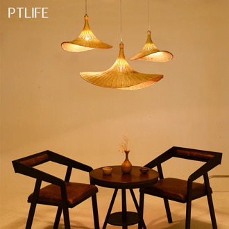 Bamboo Straw Hat Light Creative Chinese Japanese Korean Southeast Asian style Pendant Lamp Living room dining room kitchen light