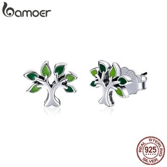 Bamoer 100% 925 Sterling Silver Tree Of Life Stud Oorbellen Boombladeren Leaf Oorbellen Voor Vrouwen Mode Zilveren Sieraden SCE409