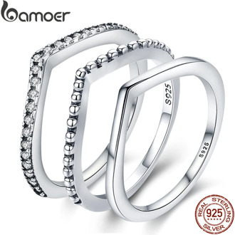 BAMOER 100% 925 Sterling Silver Water Droplet Clear CZ Finger Rings for Women Wedding Engagement Jewelry Girlfriend Gift PA7649