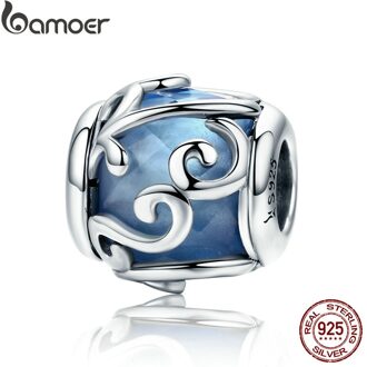 Bamoer 100% 925 Sterling Zilver Dancing Golven Licht Blauw Kristal Steen Bedel Kralen Fit Vrouwen Bedelarmband Diy Sieraden SCC557