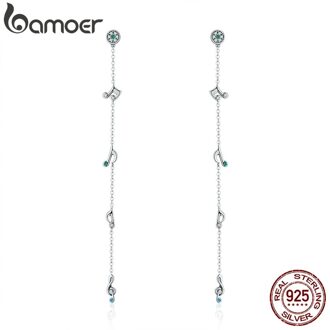 Bamoer 100% 925 Sterling Zilveren Wuivende Notes Lange Oorbellen Voor Vrouwen Sterling Zilveren Oorbellen Sieraden SCE202