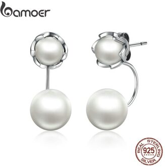 Bamoer 100% Authentieke 925 Sterling Zilver Gesimuleerde Parels Sieraden Speciale Stijl Vrouwelijke Oorbellen SCE002