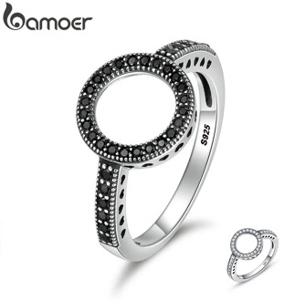 BAMOER 100% Genuine 925 Sterling Silver 2 Colors Forever Clear CZ Round Finger Rings for Women Authentic Silver Jewelry SCR112