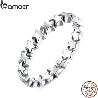 BAMOER 2020 HOT SALE Silver 925 Star Ring For Women Wedding 100% 925 Sterling Silver Stackable Finger Ring Jewelry PA7151