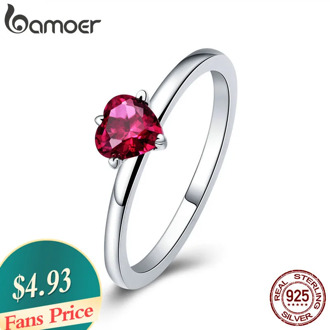 BAMOER 3 Colors Authentic 100% 925 Sterling Silver Ring Love Heart Ring Original Wedding Jewelry Gift For Mother SCR389