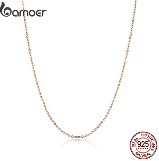 BAMOER 925 Sterling Silver Basic Rose Gold Color Color Necklace for Women Necklaces Only Fit Pendant Female Fine Jewelry SCA014