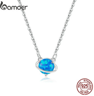 bamoer 925 Sterling Silver Charm Planet Clear CZ Pendant Necklace for Women Family Gifts Fine Jewelry BSN194