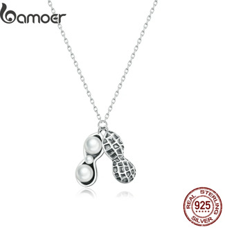 bamoer 925 Sterling Silver Clear CZ Lucky Peanuts Pendant silver Necklace for Women Family Gifts Fine Jewelry necklace SCN418