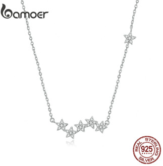bamoer 925 Sterling Silver Clear CZ Twinkling Stars Pendant Necklace for Women Wedding Family Gifts Fine Jewelry SCN419