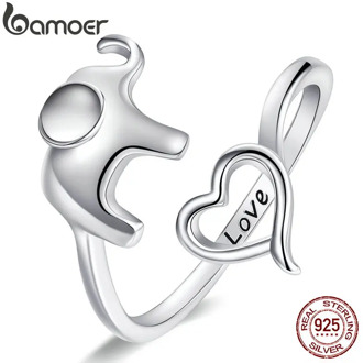 bamoer 925 Sterling Silver Elephant Animal Finger Rings for Women Fashion Jewelry New Design Anel Bijoux SCR585