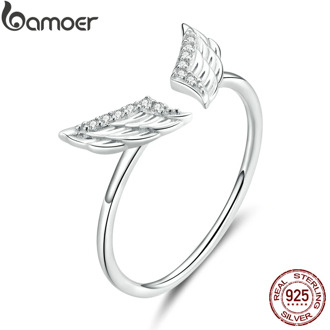 bamoer 925 Sterling Silver Flying Wings Open Finger Rings for Women Adjustable Free Size Original Design Jewelry Bijoux BSR108
