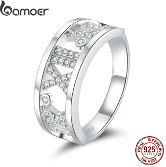 bamoer 925 Sterling Silver Gift with Bow Finger Rings for Women Roman Numeral Ring Rings Band Silver Fine Jewelry SCR687