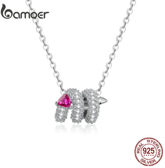 bamoer 925 Sterling Silver Glittering CZ Paved Snake Charm Necklace for Women Chain Short Necklaces Statement Jewelry BSN150