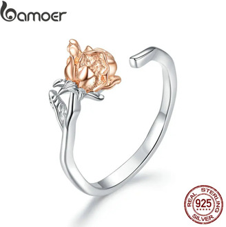 bamoer 925 Sterling Silver Graceful Rose Open Adjustable Plated platinum Finger Rings for Women Fine Jewelry 2020 New BSR134