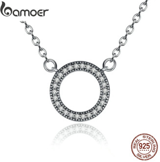 BAMOER 925 Sterling Silver Hearts Of Brand Clear Round Shape CZ Pendant Necklaces for Women Party Jewelry PSN010