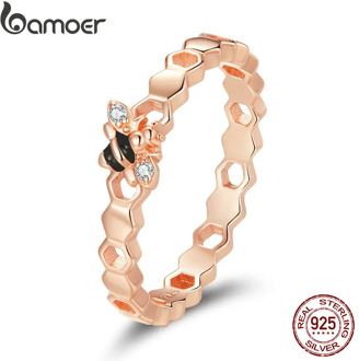 bamoer 925 Sterling Silver Honeycomb Ring Finger Rings for Women Simple Texture Ring Rings Band Silver Fine Jewelry BSR159